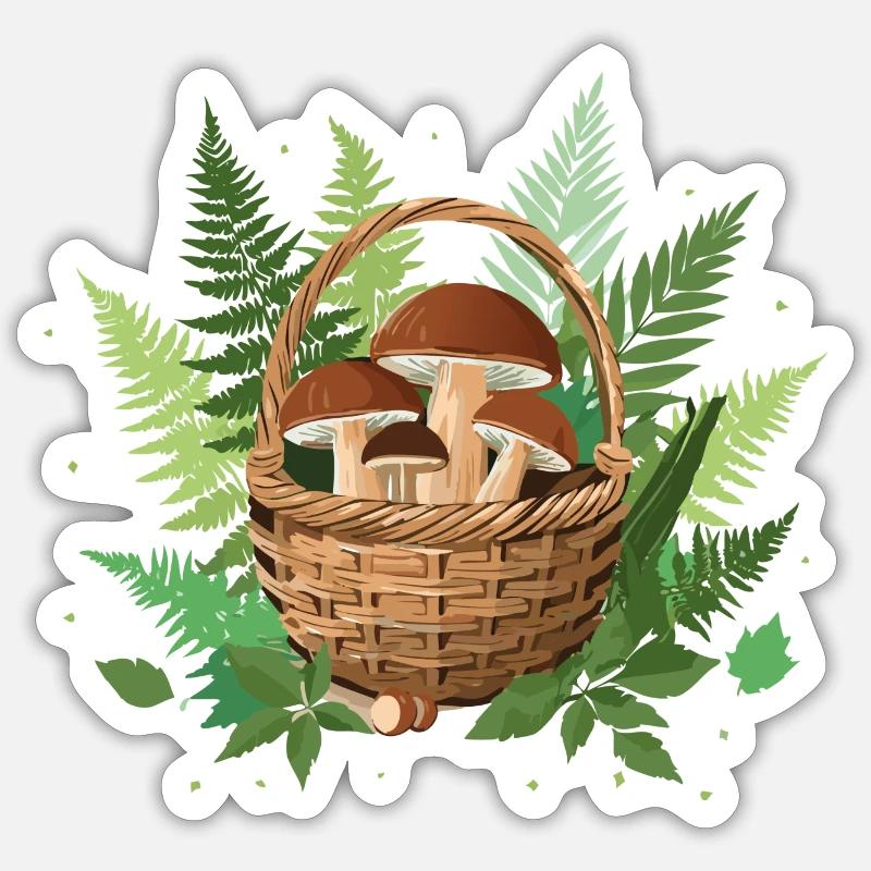 Panier de champignons avec Karl Johan - Sticker taille S (10 x 10 cm) - blanc mat