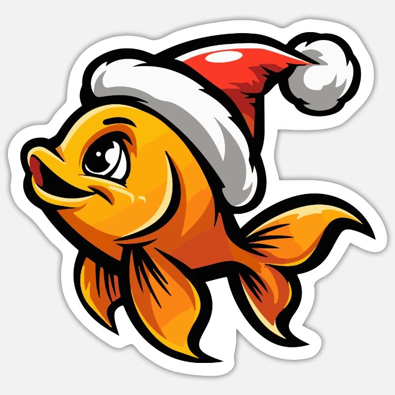 Noël du poisson rouge - Sticker taille S (10 x 10 cm) - blanc mat