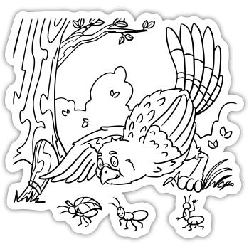 Niedlicher Vogel Ausmalbild für Kindergeburtstag - Sticker Größe S (10 x 10 cm) - Mattweiß - Vorne