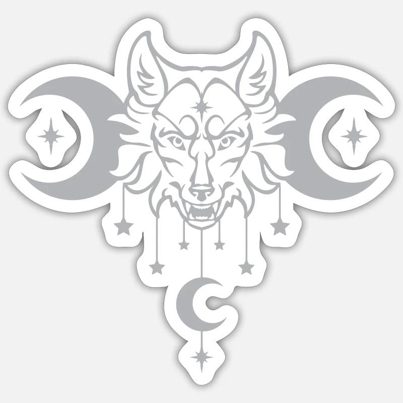 Wicca Moon Wolf - Anpassbare Farbe - Sticker Größe S (10 x 10 cm) - Mattweiß