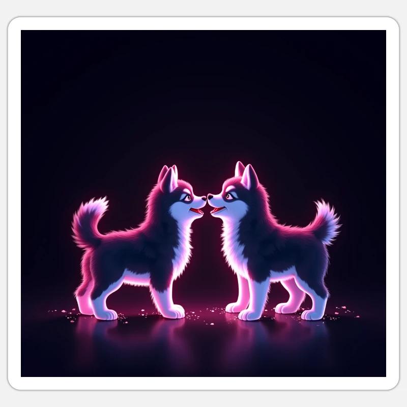 Adorables petits chiots husky - Sticker taille S (10 x 10 cm) - blanc mat