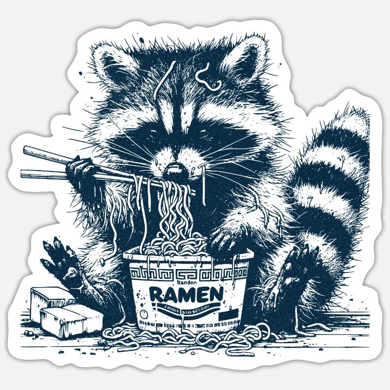 Ramen raton laveur Waschbär - Sticker taille S (10 x 10 cm) - blanc mat