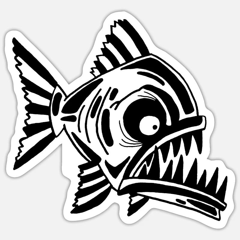 Carnivorous black fish - Sticker size S (10 x 10 cm) - white matte