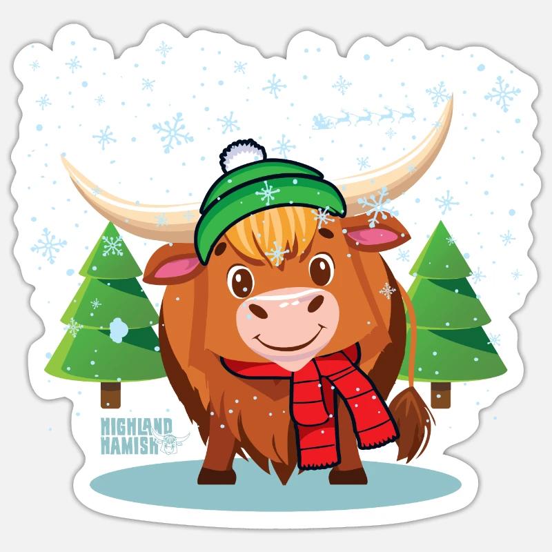 Highland Weihnachtskuh Sticker Größe S (10 x 10 cm)