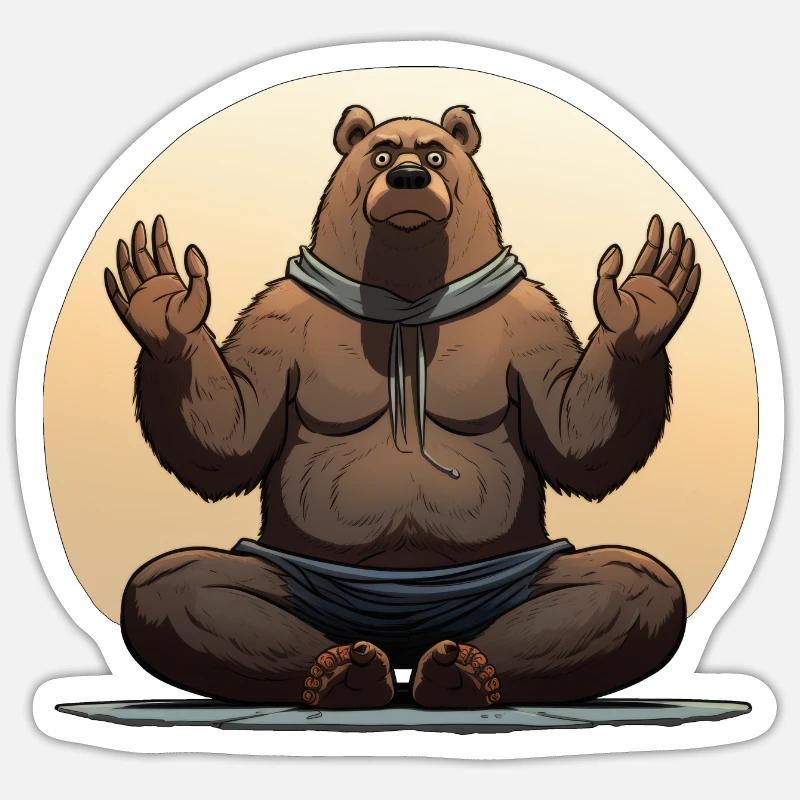 Yoga Ours - Sticker taille S (10 x 10 cm) - blanc mat