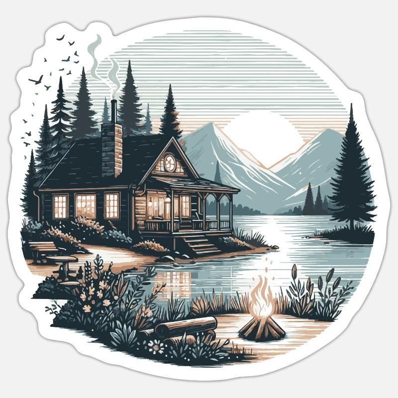 Sunset Cabin - Sticker size S (10 x 10 cm) - white matte