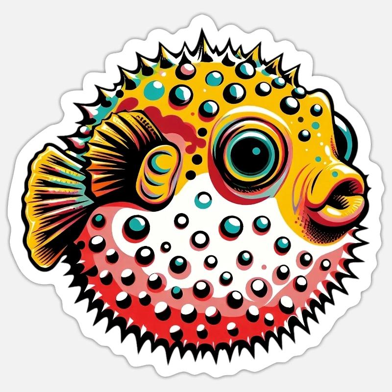Kugelfisch - Sticker Größe S (10 x 10 cm) - Mattweiß