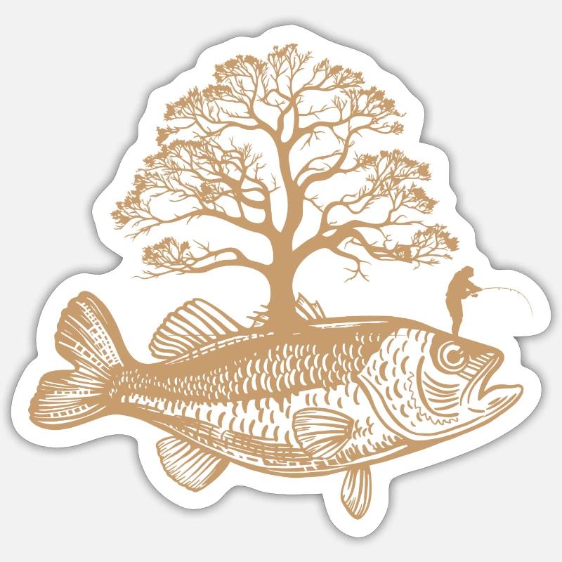 Fisch wächst Baum – Angler Design - Sticker Größe S (10 x 10 cm) - Mattweiß