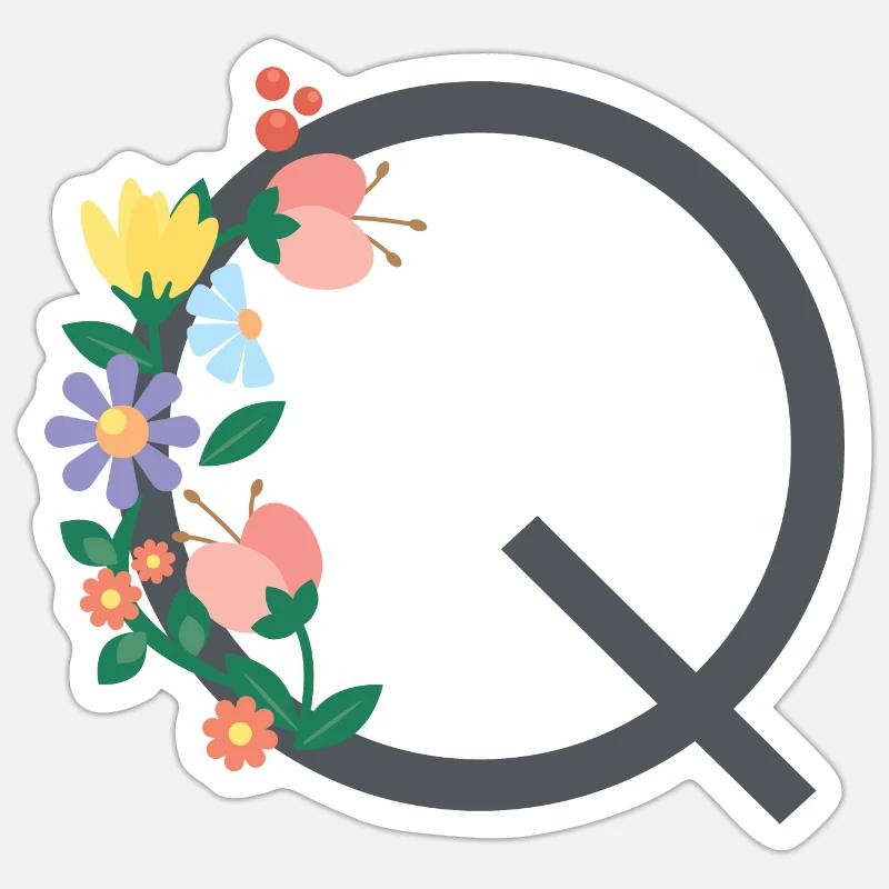 Eleganter Buchstabe 'Q' mit Blumen - Sticker Größe S (10 x 10 cm) - Mattweiß