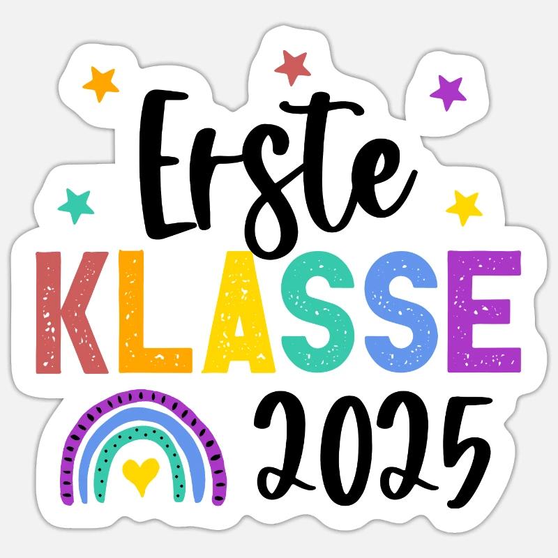 Erste Klasse 2025 Regenbogen Sterne Schule Bunt - Sticker Größe S (10 x 10 cm) - Mattweiß