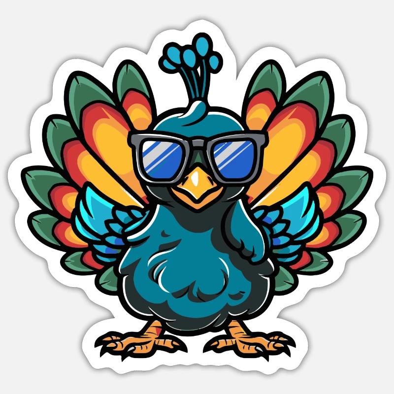Peacock Bird Comic Cool Sticker size S (10 x 10 cm)