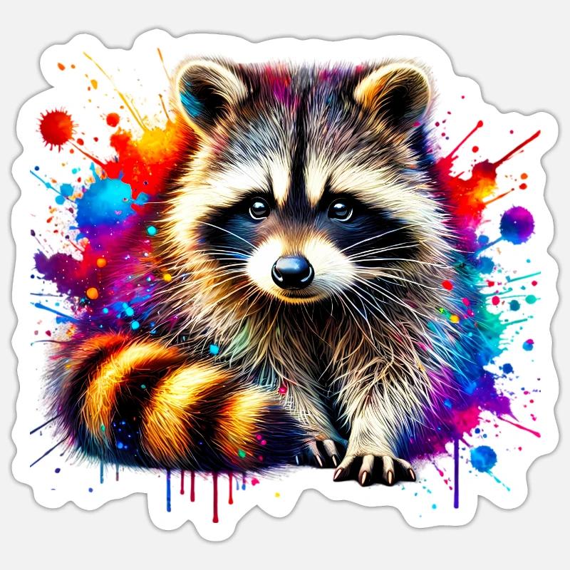 Raton laveur - Sticker taille S (10 x 10 cm) - blanc mat