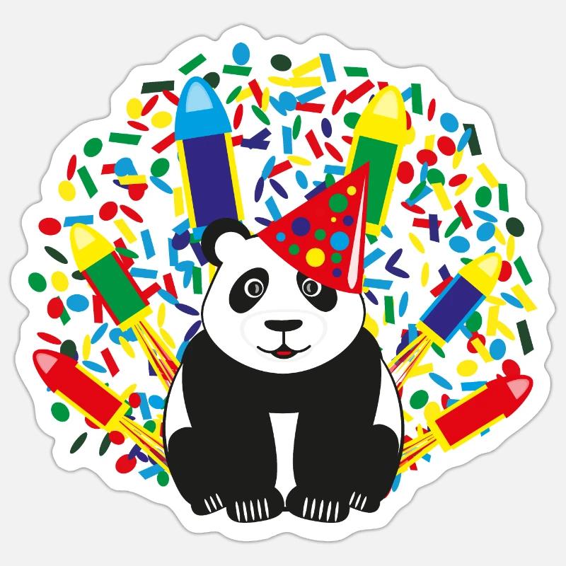 Geburtstags Panda mit Konfetti und Raketen. - Sticker Größe S (10 x 10 cm) - Mattweiß