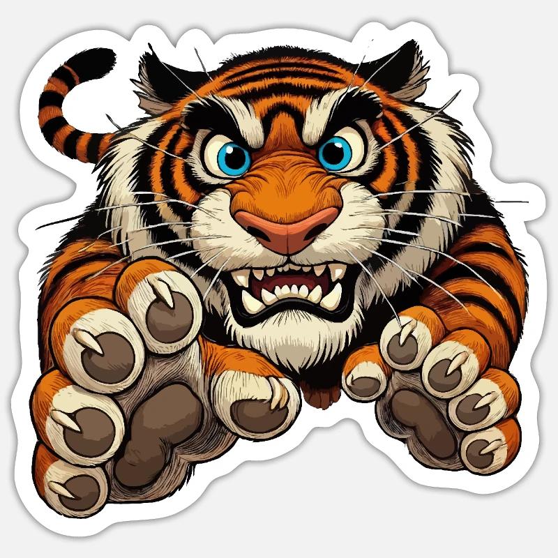 Tiger attacks Sticker size S (10 x 10 cm)