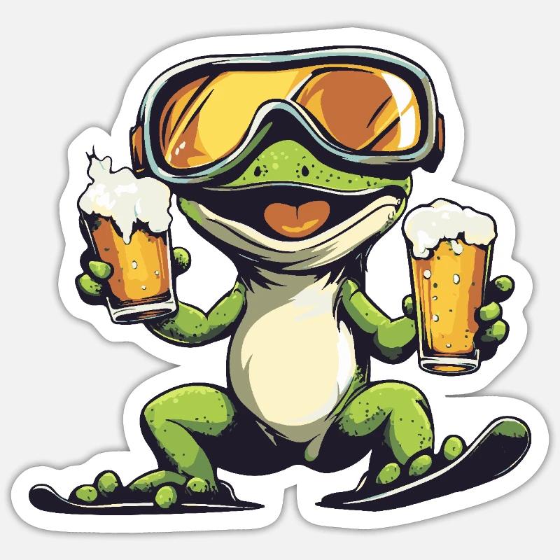 Bière après-ski Lizard - Sticker taille S (10 x 10 cm) - blanc mat