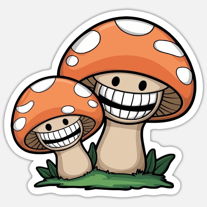 Champignons joyeux - Sticker taille S (10 x 10 cm) - blanc mat