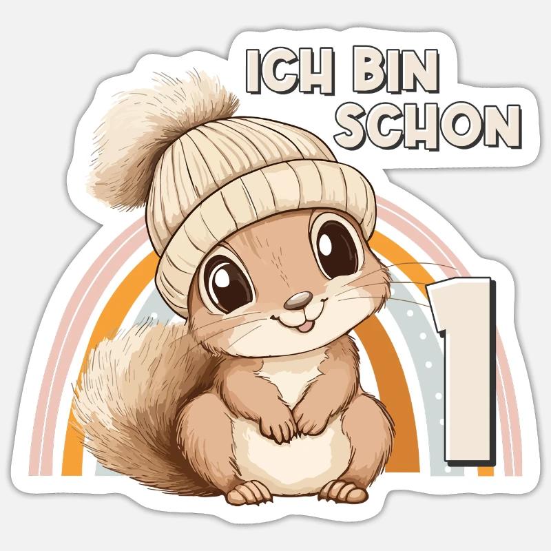 1. Geburtstag Eichhörnchen Regenbogen Süß Niedlich Sticker Größe S (10 x 10 cm)
