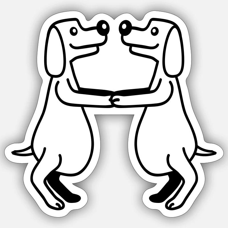 2 chiens gros ventre en surpoids dansant ensemble Sticker taille S (10 x 10 cm)