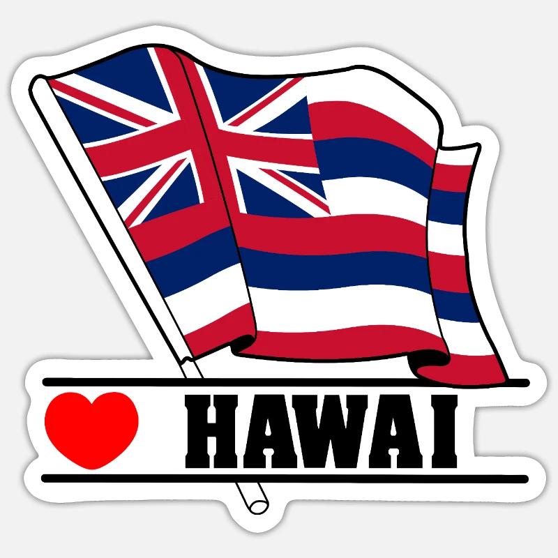 Drapeau Hawaï coeur Hawaï - Sticker taille S (10 x 10 cm) - blanc mat