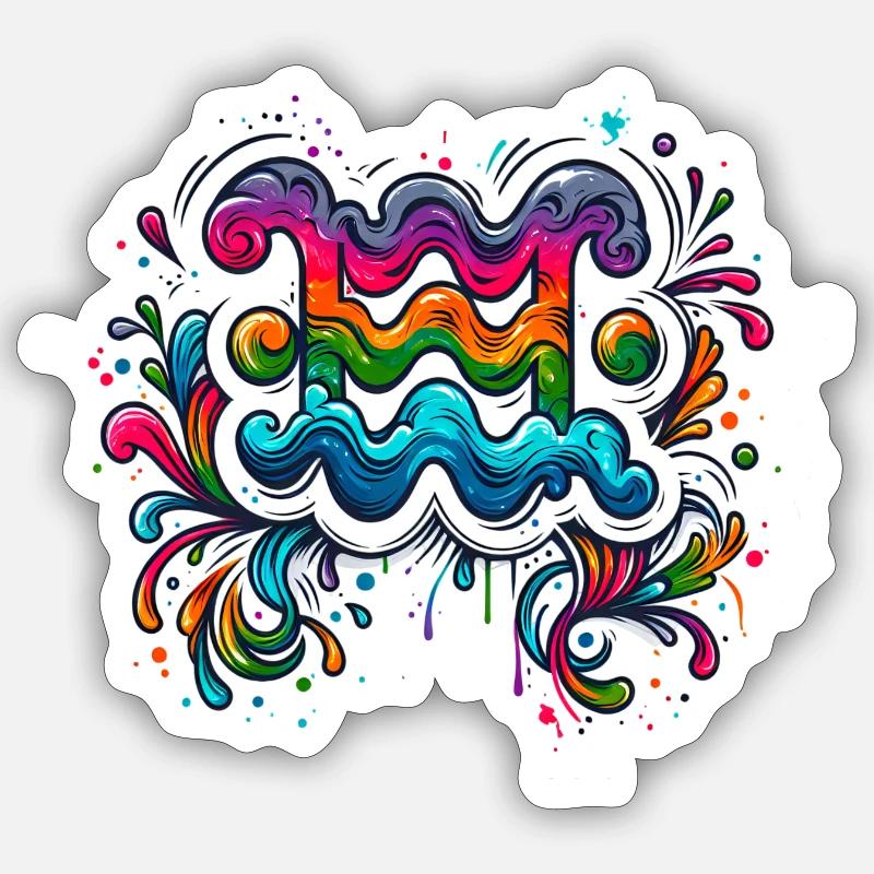 couleur Zodiaque : Verseau - Sticker taille S (10 x 10 cm) - blanc mat