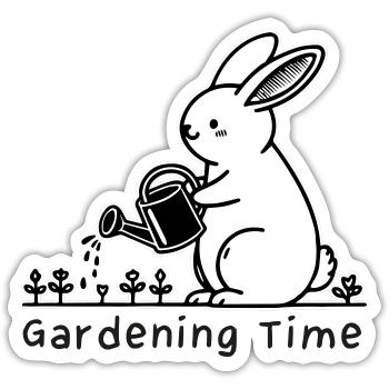 Mignon lapin arrosage des fleurs - Jardinage Time Design - Sticker taille S (10 x 10 cm) - blanc mat - Devant