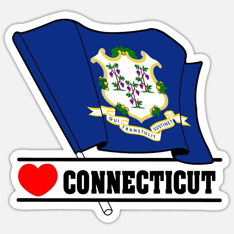 Drapeau Connecticut coeur CONNECTICUT - Sticker taille S (10 x 10 cm) - blanc mat