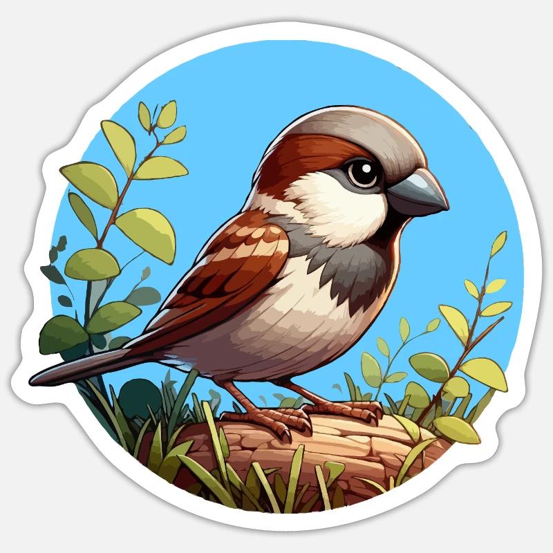 Sparrow on a branch - Sticker size S (10 x 10 cm) - white matte