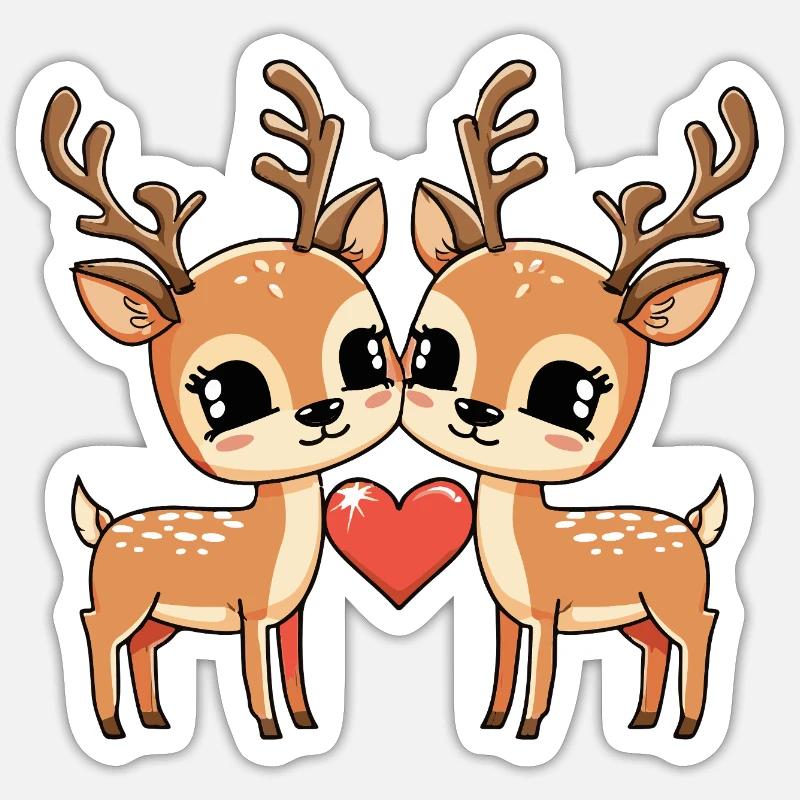 Couple de cerfs Saint-Valentin - Sticker taille S (10 x 10 cm) - blanc mat