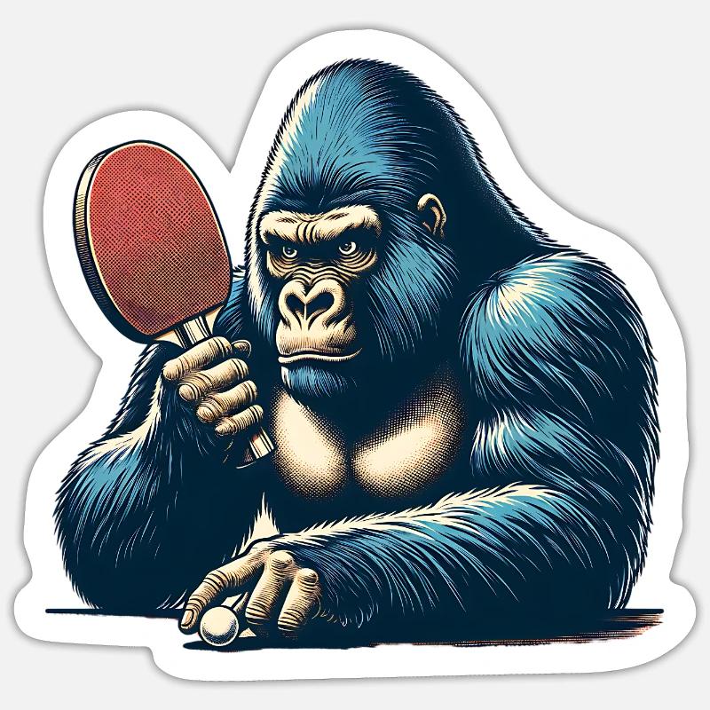 Gorille du tennis de table - Sticker taille S (10 x 10 cm) - blanc mat