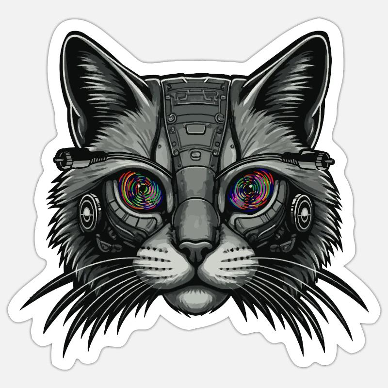 Robot cat - Sticker taille S (10 x 10 cm) - blanc mat