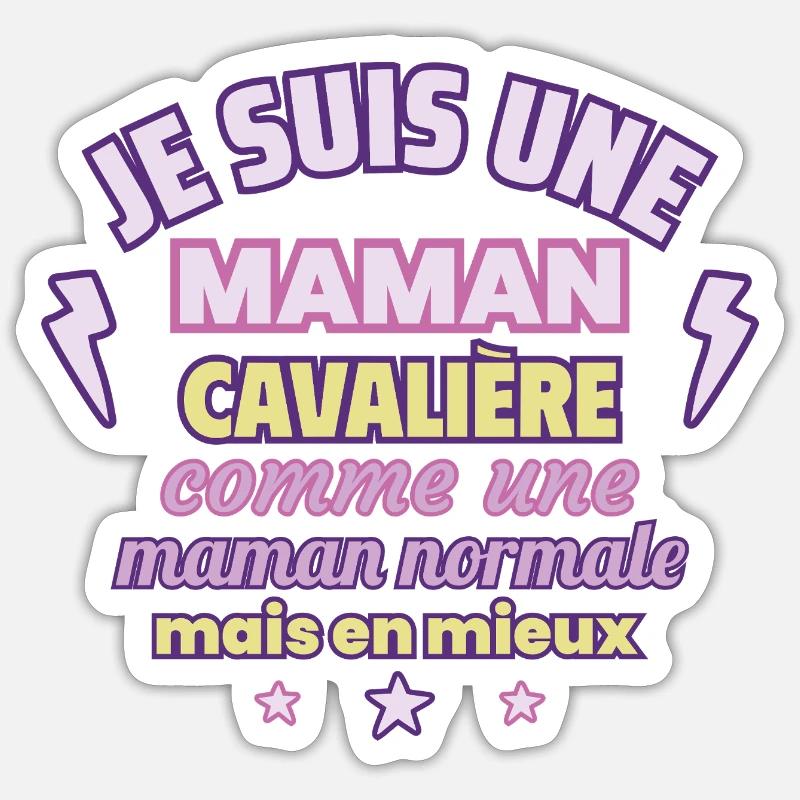Je suis une maman cavalière - Sticker taille S (10 x 10 cm) - blanc mat