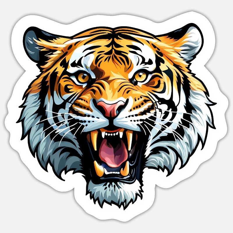 Tigerkopf - Sticker Größe S (10 x 10 cm) - Mattweiß