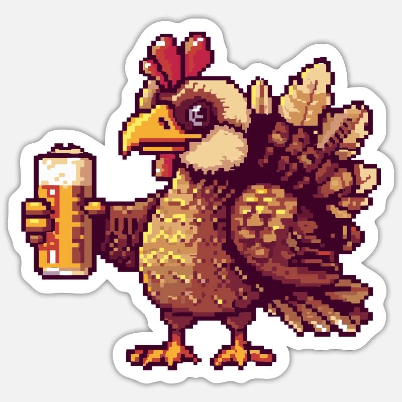 Bière de dinde Pixel Sticker taille S (10 x 10 cm)