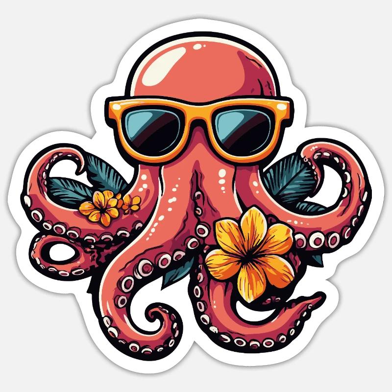 Octopus Funny Summer - Sticker size S (10 x 10 cm) - white matte