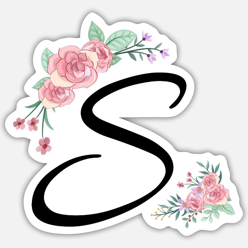 Lettre s fleurs - Sticker taille S (10 x 10 cm) - blanc mat