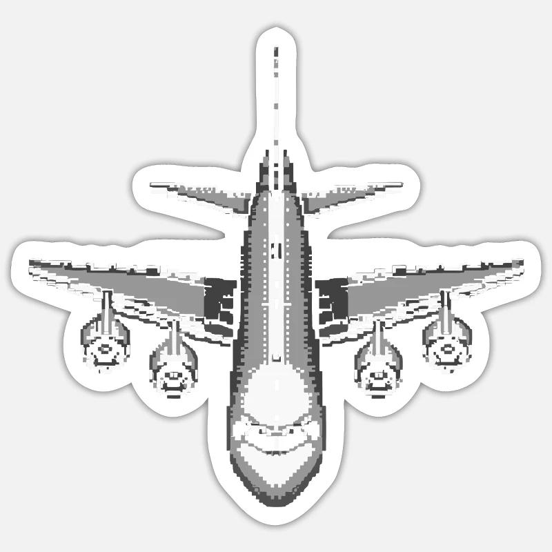 Avion Pixel Art - Sticker taille S (10 x 10 cm) - blanc mat
