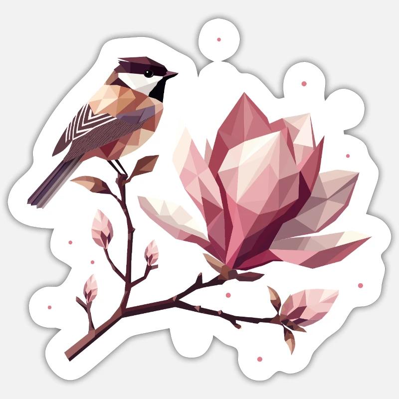 Oiseau sur branche de magnolia – Composition harmonique Sticker taille S (10 x 10 cm)