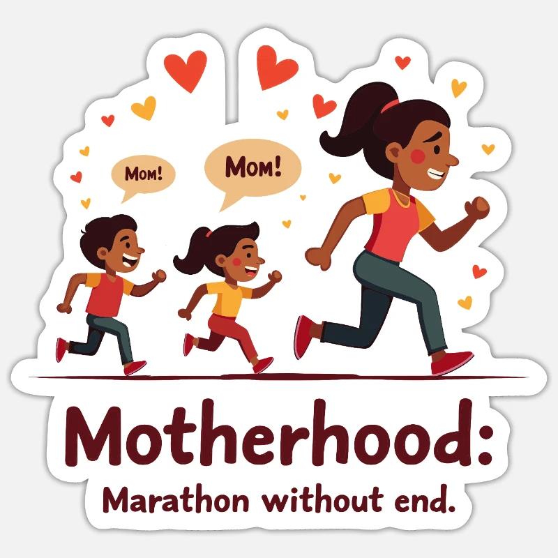 Muttersein: Marathon ohne Ende. - Sticker Größe S (10 x 10 cm) - Mattweiß