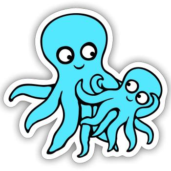 Pieuvre Maman Papa Enfant Bébé Mère Père Famille - Sticker taille S (10 x 10 cm) - blanc mat - Devant