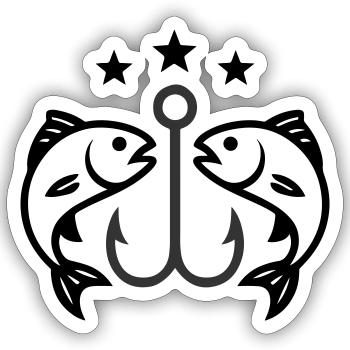 Angelhaken Fische - Sticker Größe S (10 x 10 cm) - Mattweiß - Vorne
