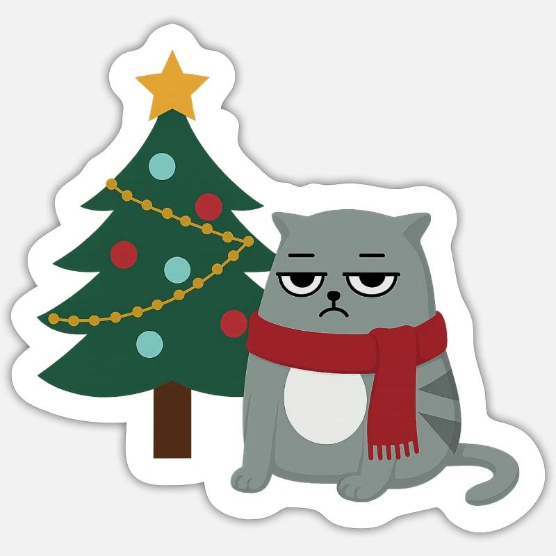 Cat Grumpy Christmas Sticker Größe S (10 x 10 cm)