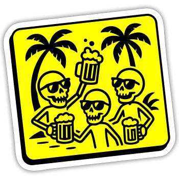 Skelett Urlaub Party Bier - Sticker Größe S (10 x 10 cm) - Mattweiß - Vorne