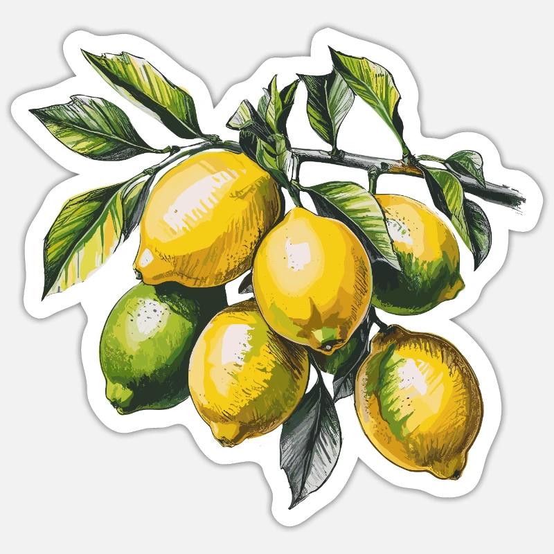 Lemons Drawing Branch - Sticker size S (10 x 10 cm) - white matte
