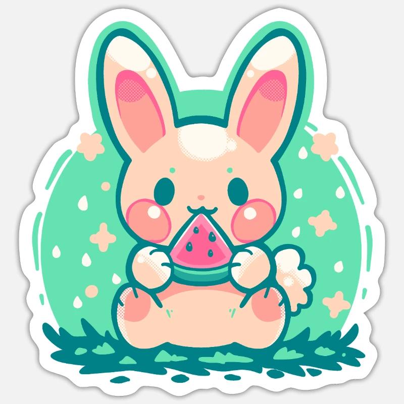 Lapin pastèque d’été Sticker taille S (10 x 10 cm)