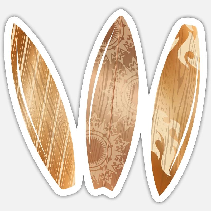 Planches de surf aspect bois dans un style rétro Sticker taille S (10 x 10 cm)