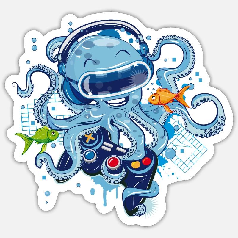 Gaming Octopus with Controller - Sticker size S (10 x 10 cm) - white matte