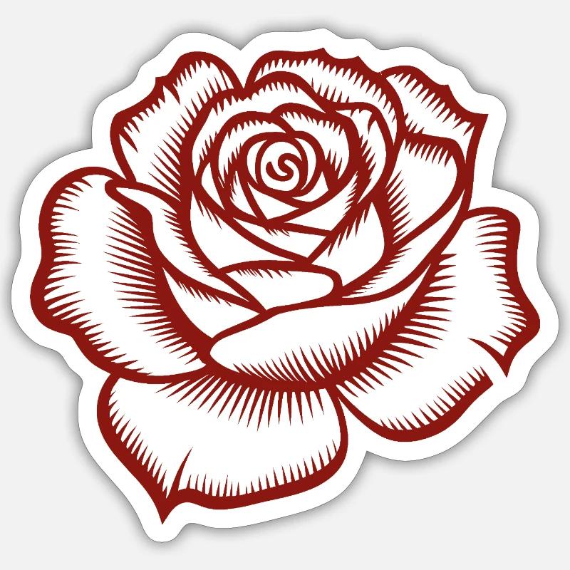 Rose - Cooles botanisches Logo - Sticker Größe S (10 x 10 cm) - Mattweiß