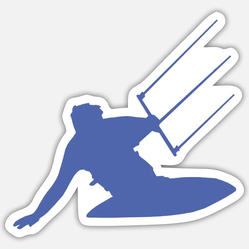 Kitesurfeur silhouette mer vagues aventure - Sticker taille S (10 x 10 cm) - blanc mat