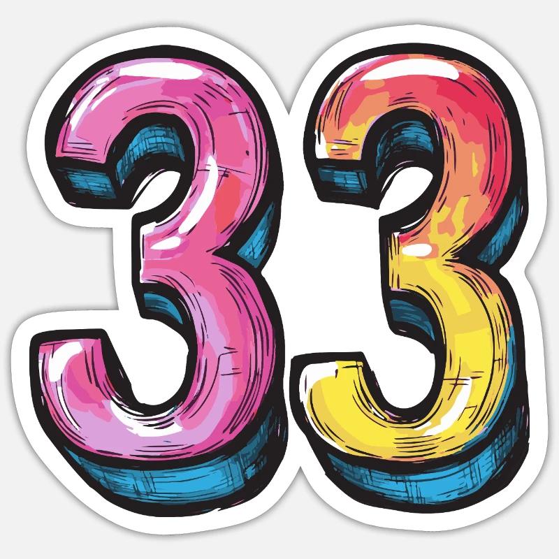 33 Number Comic - Sticker size S (10 x 10 cm) - white matte