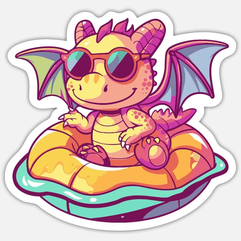 Drache Comic Cool - Sticker Größe S (10 x 10 cm) - Mattweiß